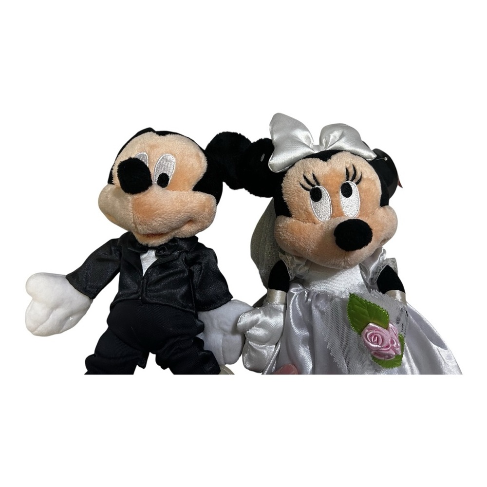 Disney Mickey and Minnie Wedding Plush Duo in Black and White